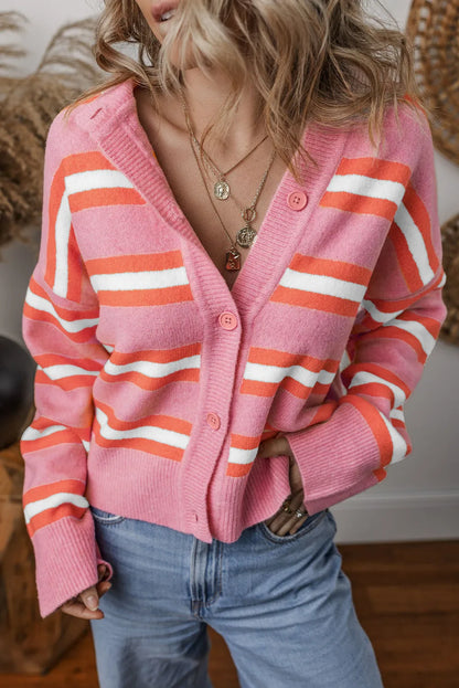 Striped Button Up Long Sleeve Cardigan