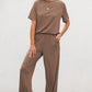 Solid Color T Shirt 2pcs Wide Leg Pants Set