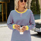 Slit Striped Round Neck Long Sleeve Sweatshirt