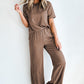 Solid Color T Shirt 2pcs Wide Leg Pants Set