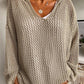 Openwork Hooded Long Sleeve Sweater