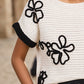 Full Size Openwork Flower Boat Neck Short Sleeve Knit Top