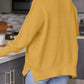 Slit Round Neck Dropped Shoulder Sweater