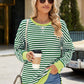 Slit Striped Round Neck Long Sleeve Sweatshirt