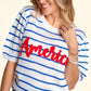 Haptics Letter Embroidery Striped Knit Top