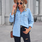 Collared Neck Dropped Shoulder Denim Top