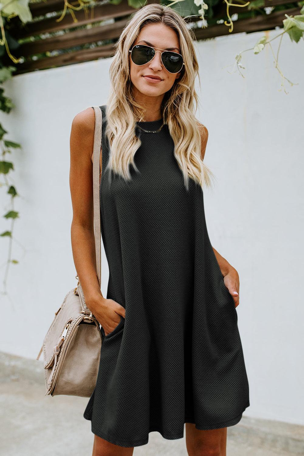 Gray Crisscross Cut-out Back Knit Sleeveless Dress