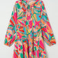 Multicolor Geometric Print Split Neck Ruffle Tiered Mini Dress