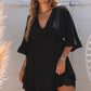 Black Ruffled 3/4 Sleeve V Neck Babydoll Mini Dress