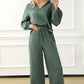 Collared Neck Top and Drawstring Pants Set