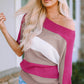 Color Block Boat Neck Half Sleeve Knit Top