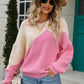 Two-Tone Round Neck Ribbed Sweater