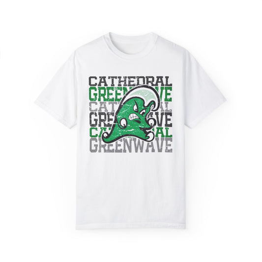 Cathedral GreenWave Stacked with Mascot - CC Adult Short-sleeve