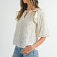 MABLE Eyelet Lace Ruffle Shoulder Puff Sleeve Blouse