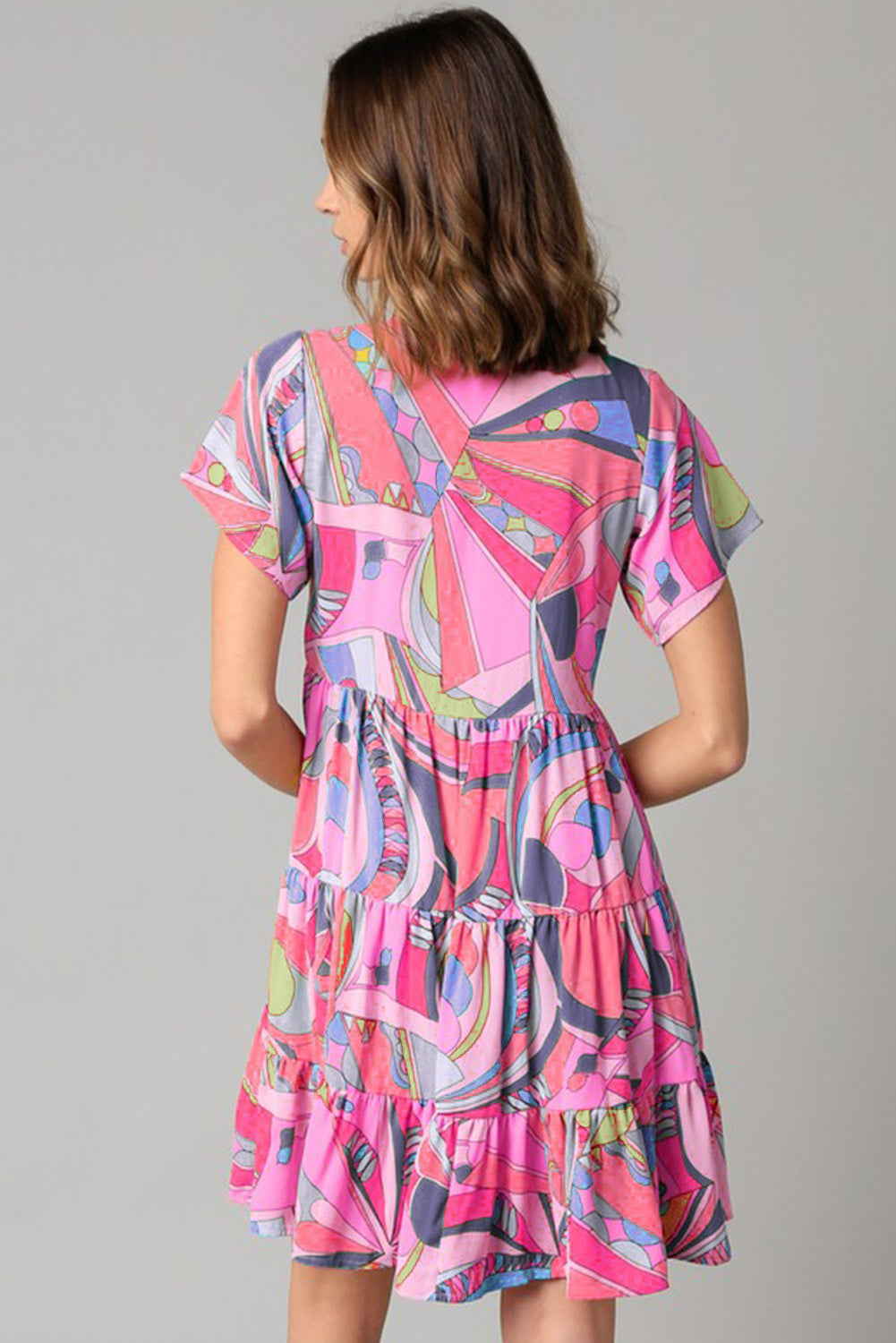 Abstract Geometric Print Tassel Tie Flared Dress