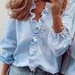 Full Size Ruffled V-Neck Long Sleeve Blouse