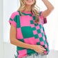 First Love Checkered Drop Shoulder Knit Top