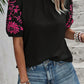 Embroidered Round Neck Short Sleeve Blouse