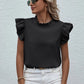 Mock Neck Ruffled Cap Sleeve Blouse