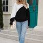 Two-Tone Round Neck Ribbed Sweater