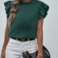 Mock Neck Ruffled Cap Sleeve Blouse