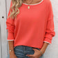 Contrast Trim Round Neck Long Sleeve Sweater