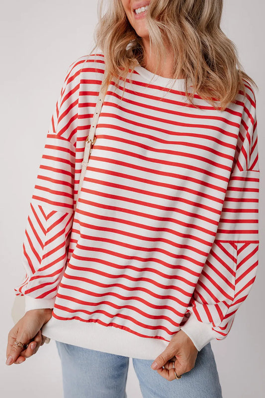 Striped Dropped Shoulder Long Sleeve Sweatshirt