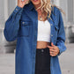 Collared Neck Dropped Shoulder Denim Top