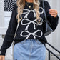 Bow Graphic Round Neck Long Sleeve Sweater