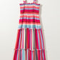 Red Stripe Ruffled Straps Smocked Tiered Long Dress