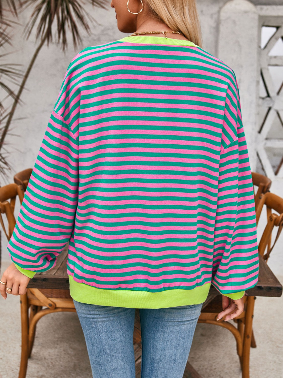 Contrast Striped Long Sleeve Sweatshirt