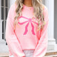 Bow Graphic Round Neck Long Sleeve Sweater