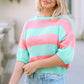 Color Block Round Neck Half Sleeve Sweater