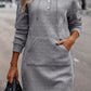 Gray Textured Kangaroo Pocket Drawstring Hooded Mini Dress