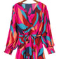 Abstract Printed Belted Puff Sleeve Mini Dress