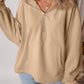 Pocketed Half Zip Dropped Shoulder Hoodie