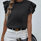 Mock Neck Ruffled Cap Sleeve Blouse