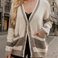 Contrast Button Up Long Sleeve Cardigan