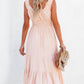 Apricot Smocked Ruched Sleeveless High Waist Midi Dress