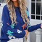 Bow Graphic Round Neck Long Sleeve Sweater