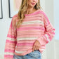 First Love Striped Long Sleeve Openwork Knit Top