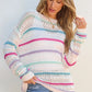 Openwork Striped Long Sleeve Knit Cover Up