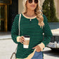 Slit Striped Round Neck Long Sleeve Sweatshirt