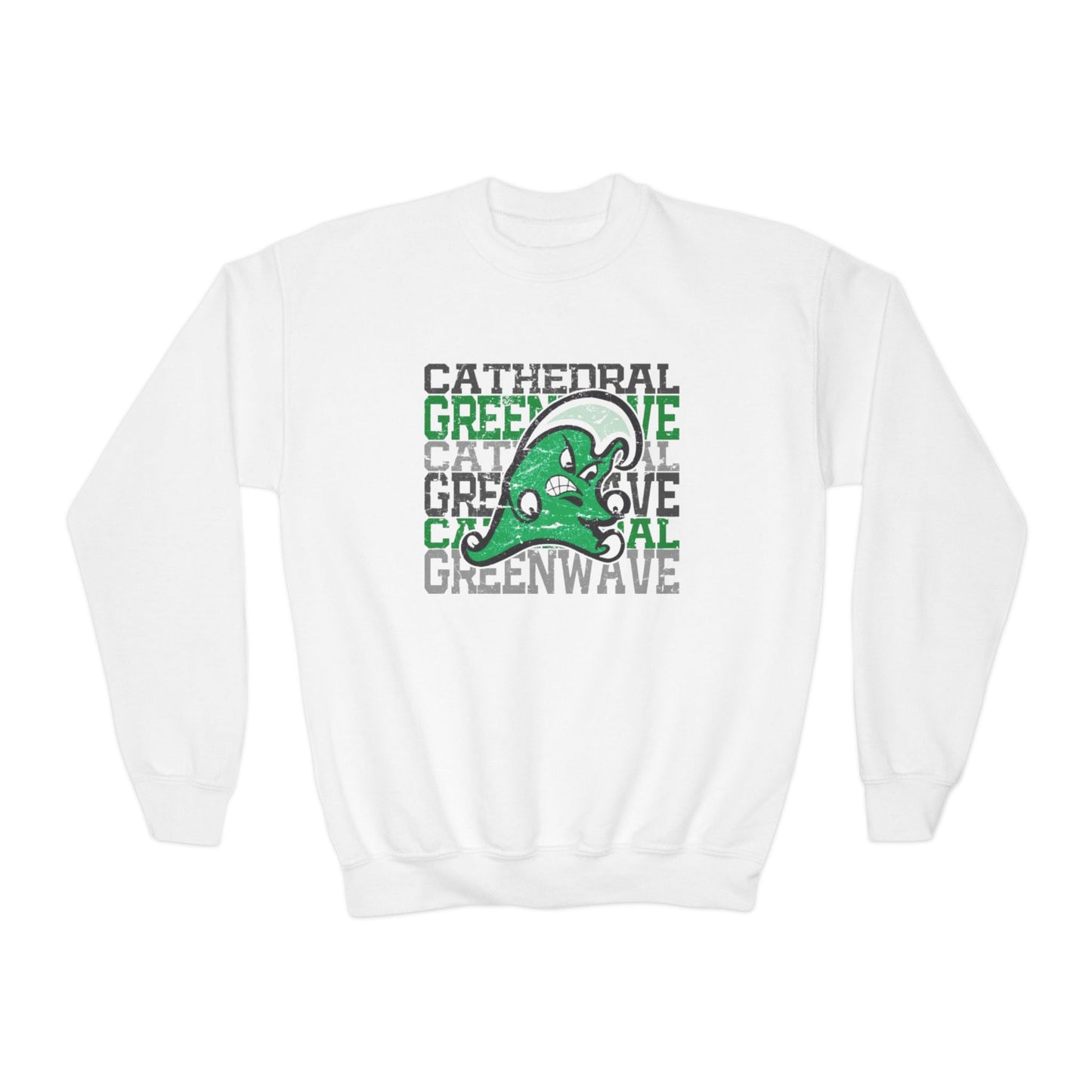 Cathedral GreenWave Stack w/ Mascot - Gildan Youth Sweatshirt