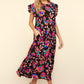 Haptics Ruffled Printed Round Neck Cap Sleeve Dress