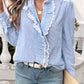 Lace Detail Ruffled Round Neck Long Sleeve Shirt