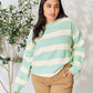 Sew In Love Full Size Contrast Striped Round Neck Sweater