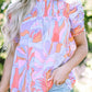 Pink Abstract Print Bubble Sleeve Smock Detail Blouse