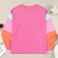 Color Block Round Neck Long Sleeve Top