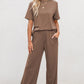 Solid Color T Shirt 2pcs Wide Leg Pants Set